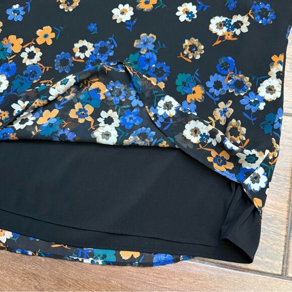 CALVIN KLEIN Women's Chiffon Floral Print Short Sleeve Top  Sz L *READ* - Picture 8 of 8